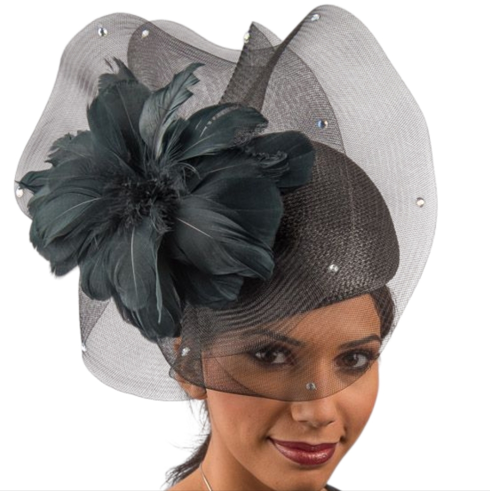 Beloved Millinery Elegant Black Feather.Tulle Veil Fascinator Church Tea Funeral - Picture 2 of 6